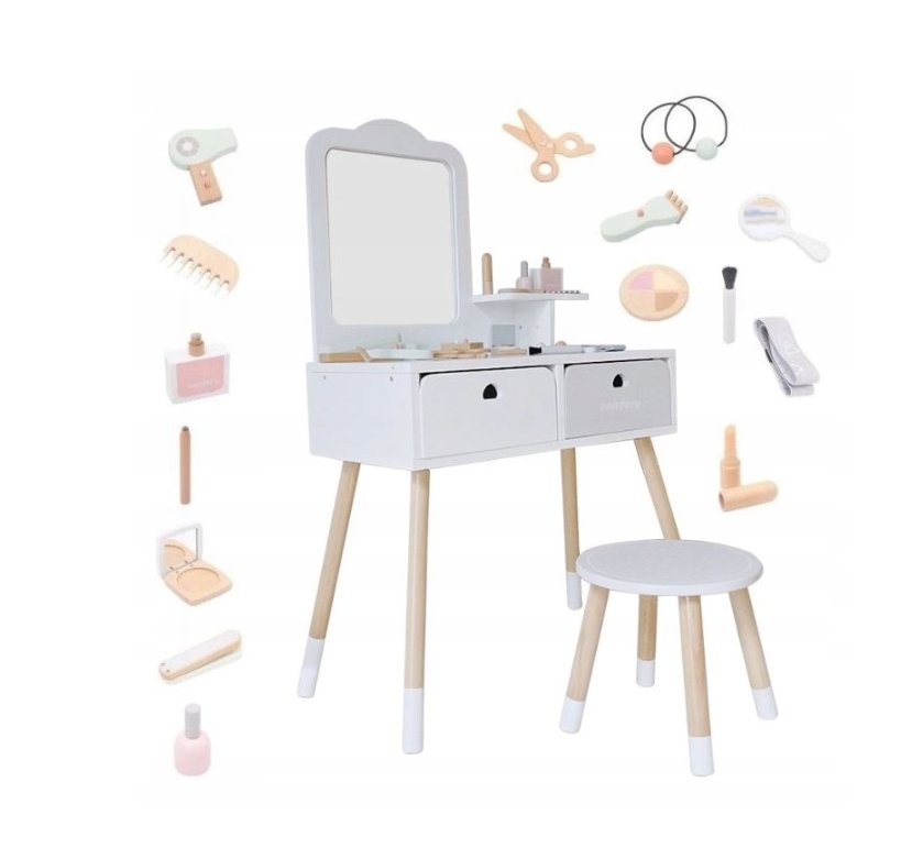 DUŻA DREWNIANA TOALETKA Z LUSTREM DLA DZIEWCZYNKI