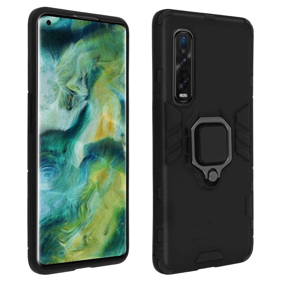Etui do Oppo Find X2 Pro wielowarstwowe zabezpieczenie przed wstrząsami z pierścieniem wsparcia wideo, czarne