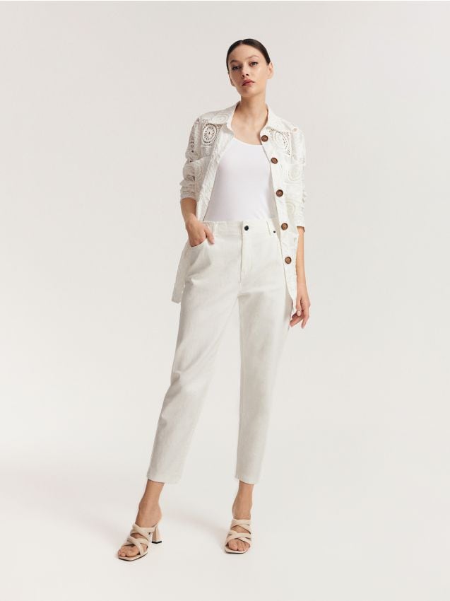 Reserved - Spodnie baggy - biały