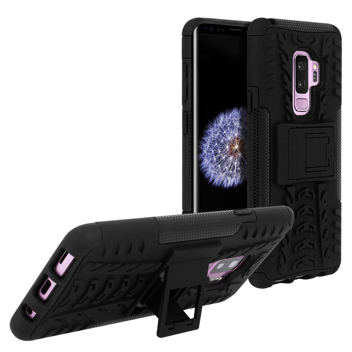 Odporne na wstrząsy etui z podstawką, tylna obudowa do Samsunga Galaxy S9 Plus i podstawka — czarne