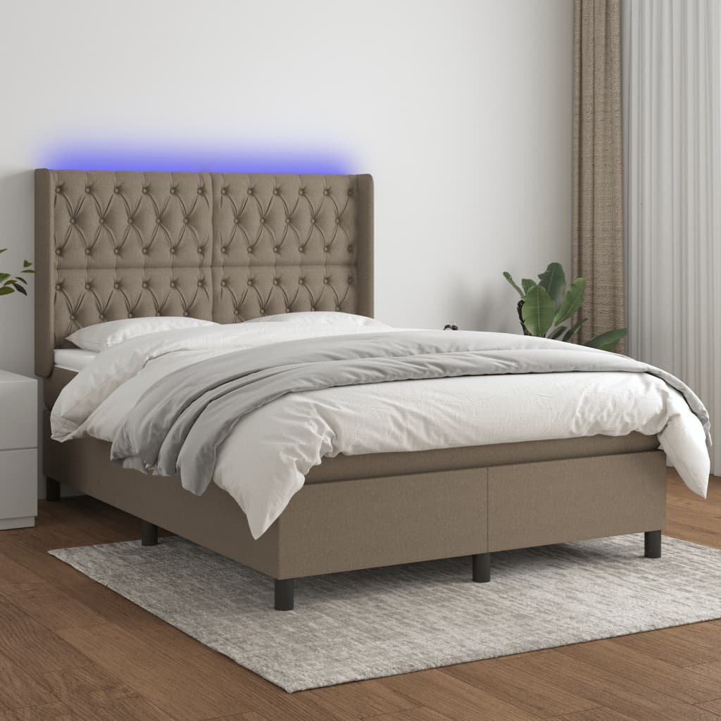 vidaXL Łóżko kontynentalne z materacem, taupe, 140x200 cm, tkanina