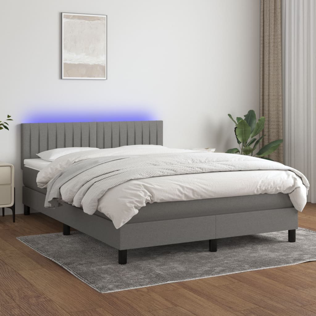 vidaXL Łóżko kontynentalne z materacem, ciemnoszara tkanina, 140x190cm