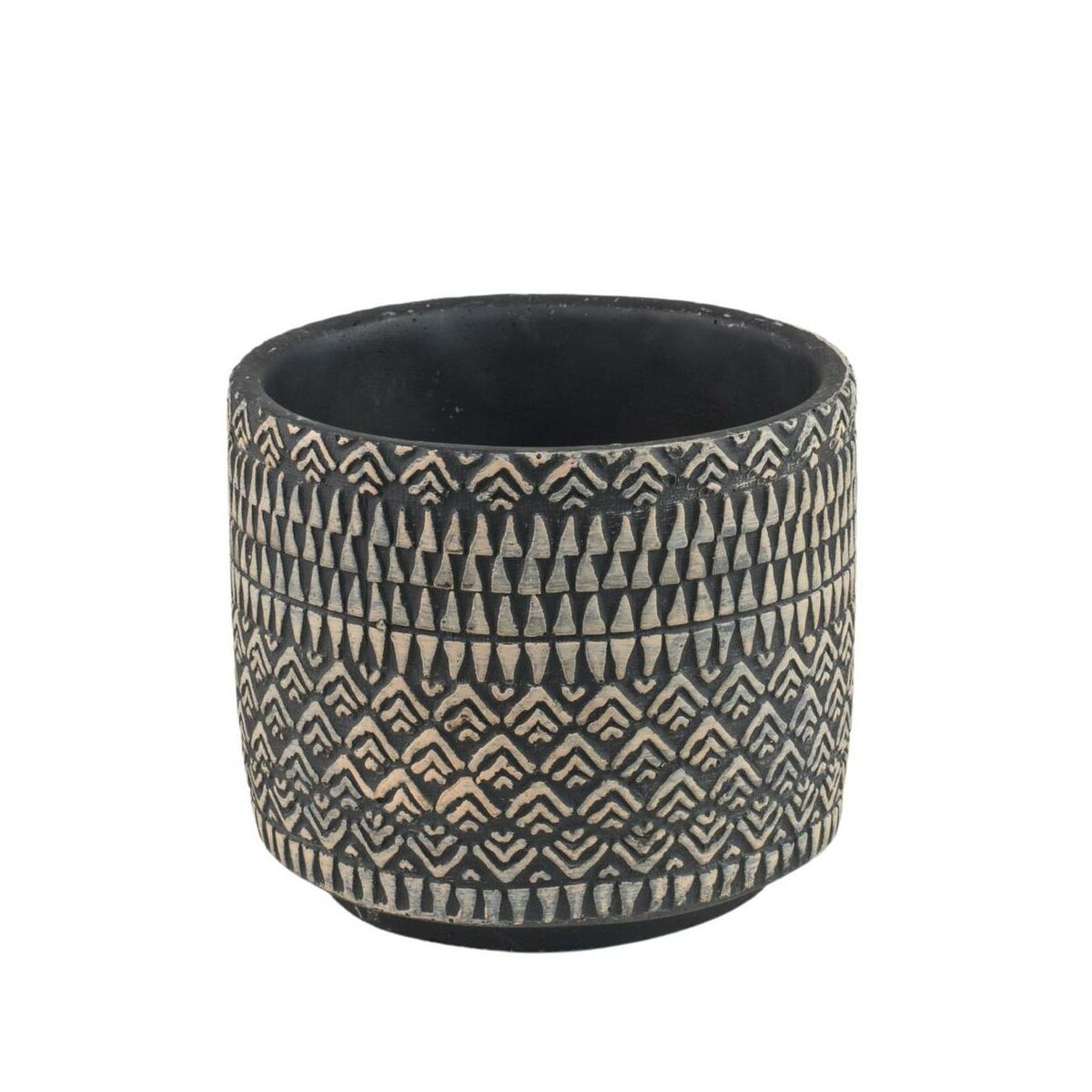 Osłonka doniczki betonowa Kjeld 10.5cm czarna wzór aztek