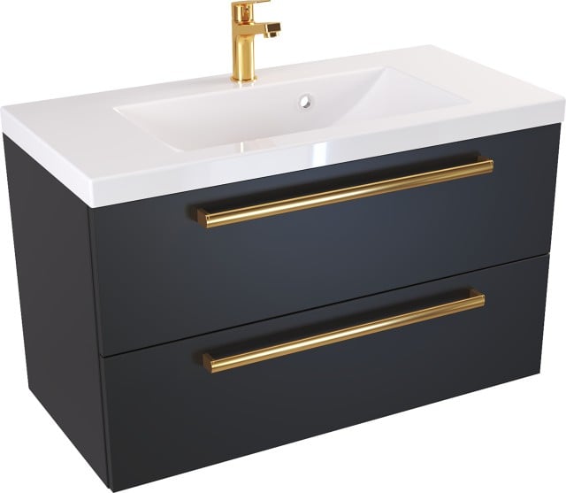 Szafka z Umywalką ATHOS BLACK 80 cm MAT - Uchwyt Złoty