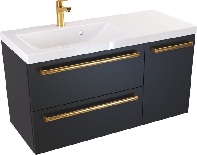 Szafka z Umywalką ATHOS BLACK 90 cm D L MAT - Uchwyt Złoty
