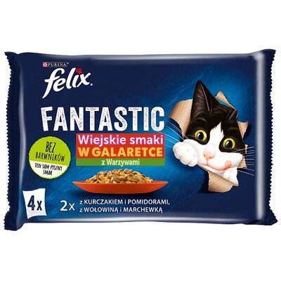 Purina Felix karma mokra dla kotów Fantastic z kurczakiem i pomidorami z wołowiną i marchewką w galarecie 12(4x85g)