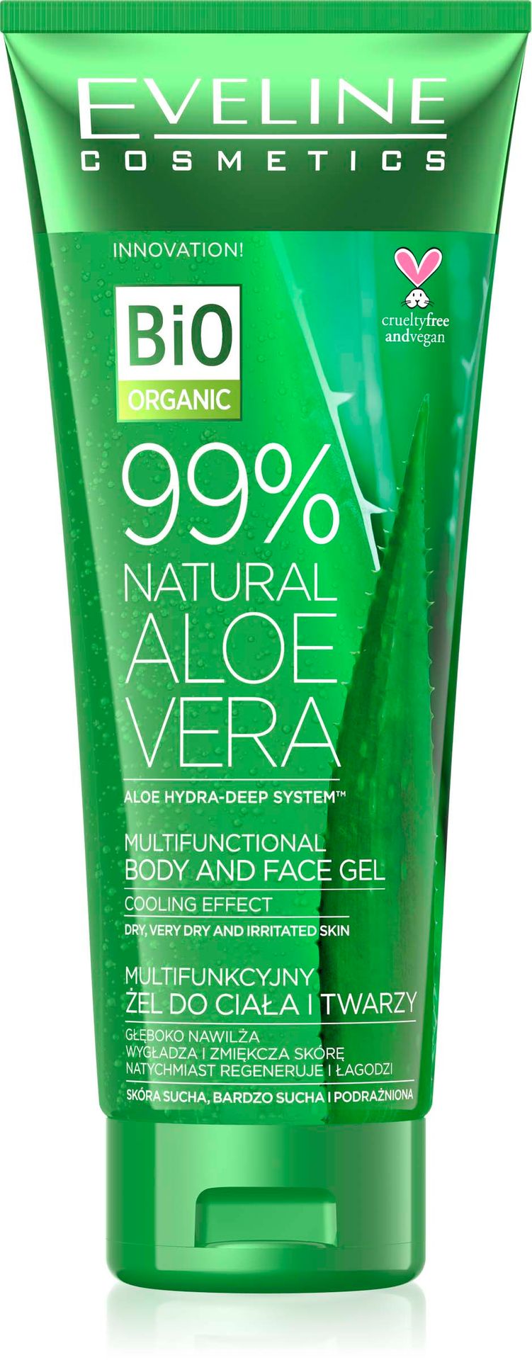 Eveline 99% Natural Aloe Cera Multifunkcyjny Żel Aloesowy Do Ciała I Twarzy Efekt Chłodzący 250ml