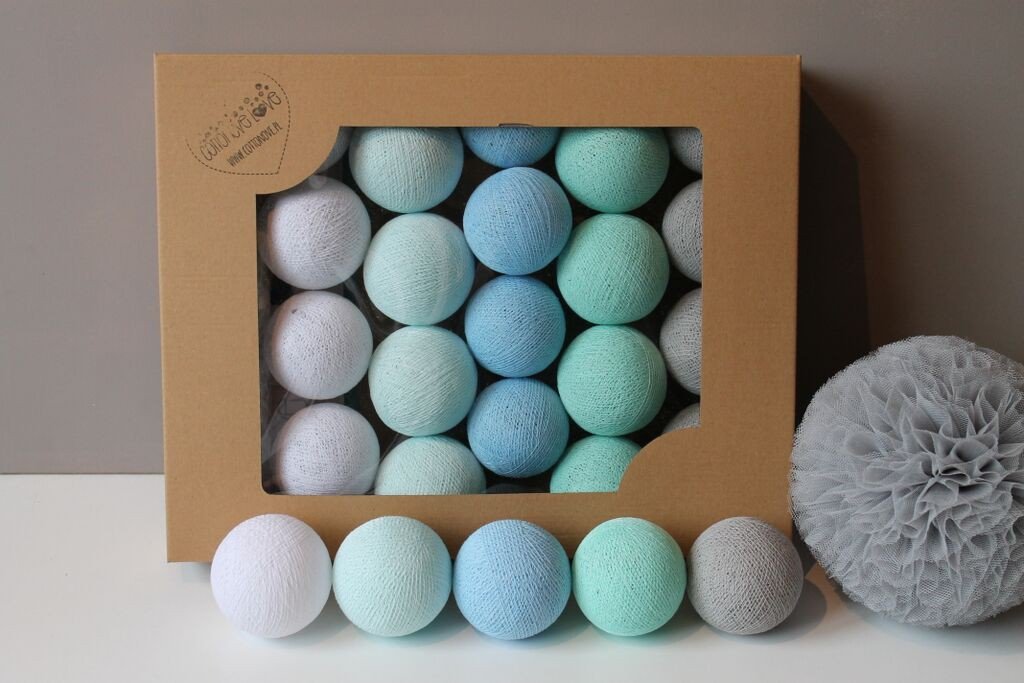 Cotton Balls, Lampki, Mint Pastel, 10 szt.