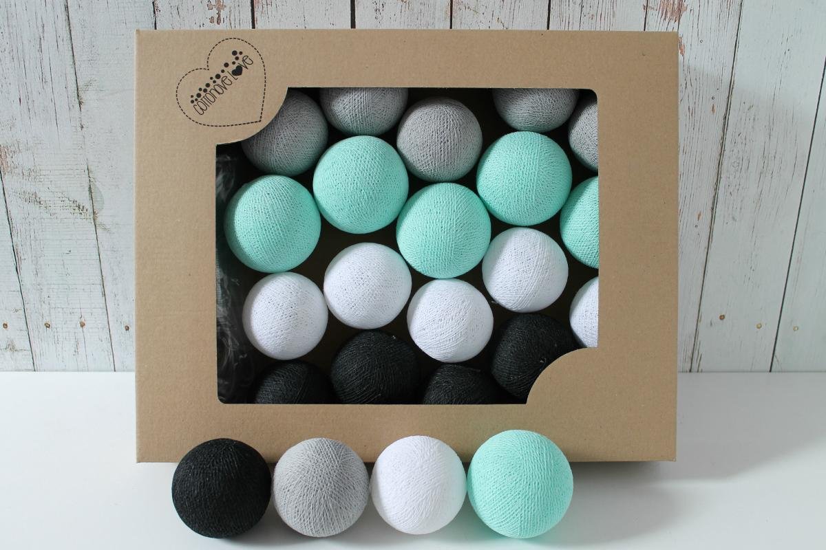 Cotton Balls, Lampki, Mint Marti, 10 szt.