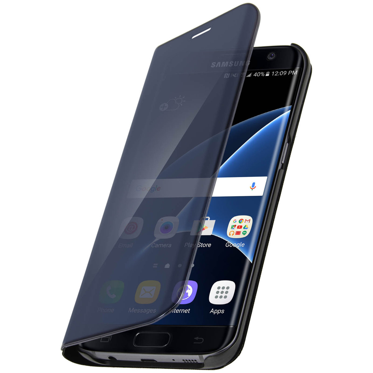 Etui z klapką, lustrzane etui do Samsunga Galaxy S7 Edge, stojące etui – czarne