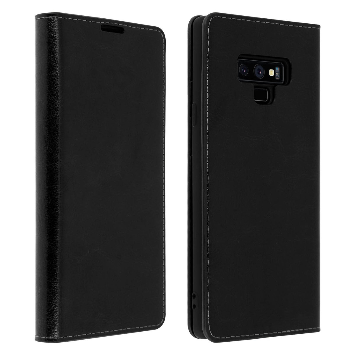Etui Folio Prawdziwa Skóra Samsung Galaxy Note 9 z uchwytem na kartę Podstawka wideo Czarne