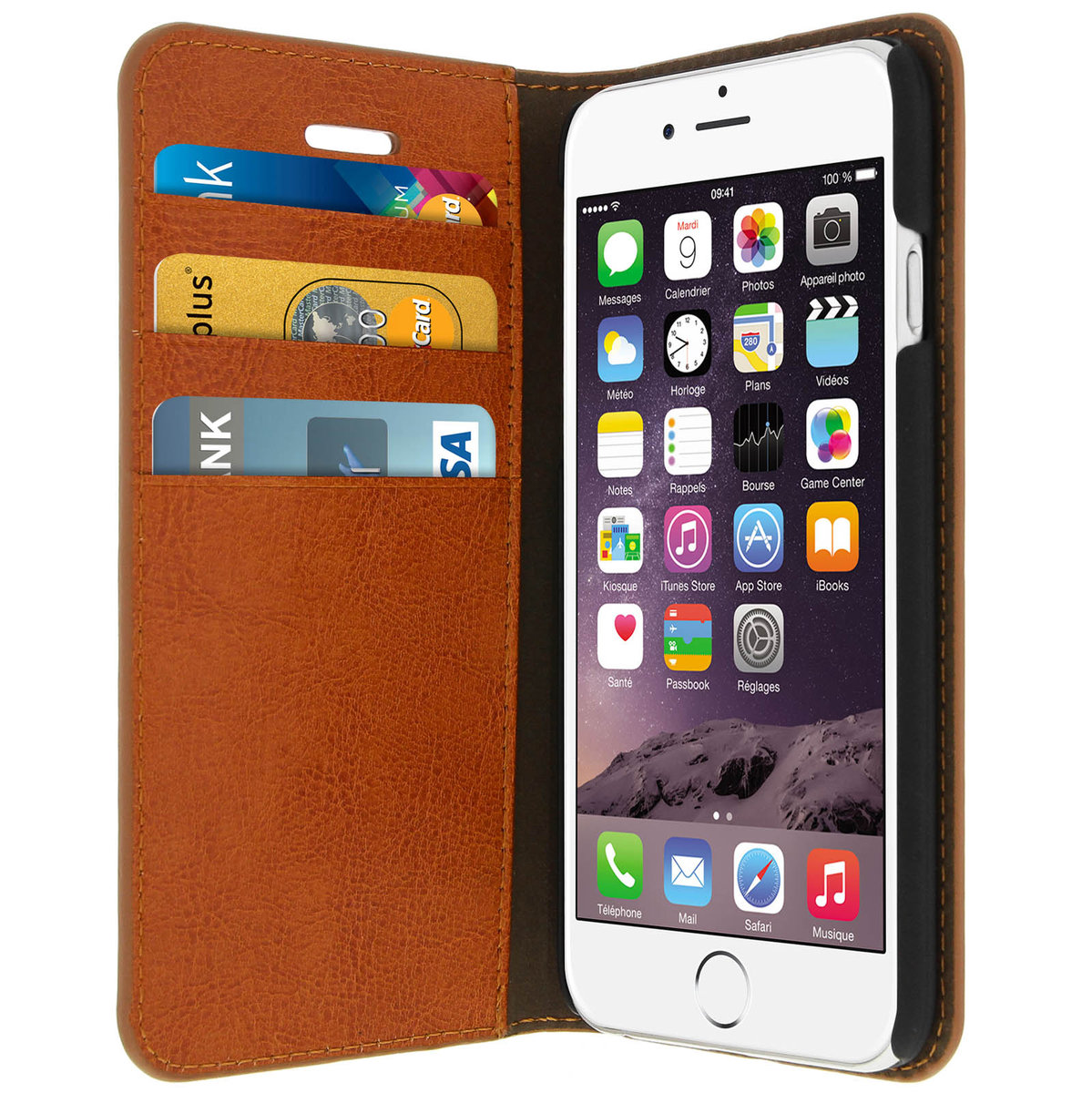 Etui Folio Prawdziwa Skóra iPhone 6 / 6S z miejscem na karty Podstawka wideo Brązowy