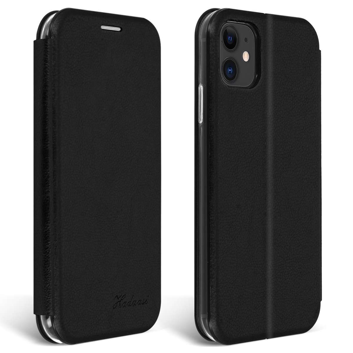 Teksturowane skórzane etui z klapką Folio z podstawką i miejscem na karty do iPhone'a 11 — czarne