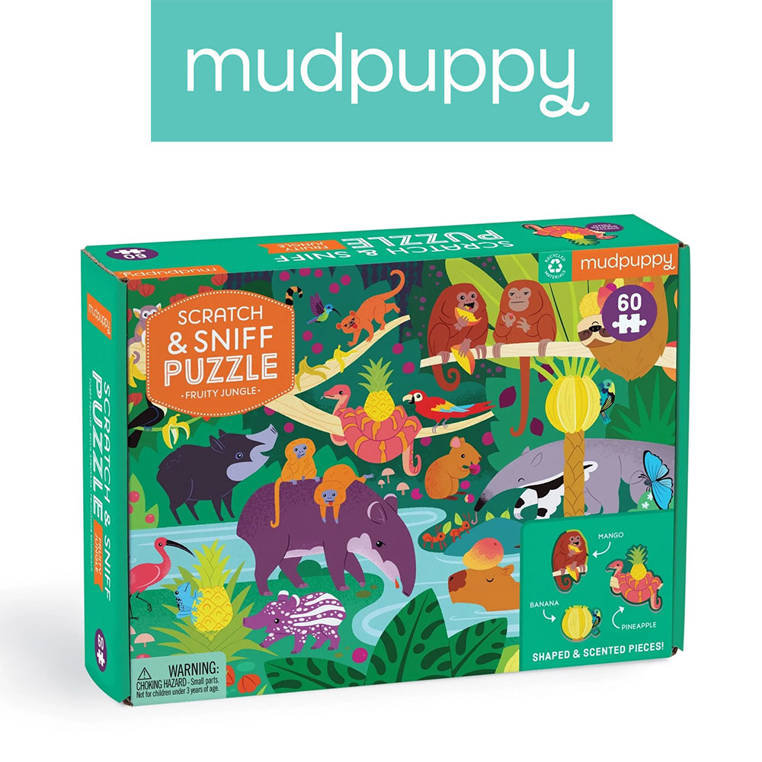 Mudpuppy, Puzzle sensoryczne z elementami zapachowymi Owocowa dżungla, 60 elementów
