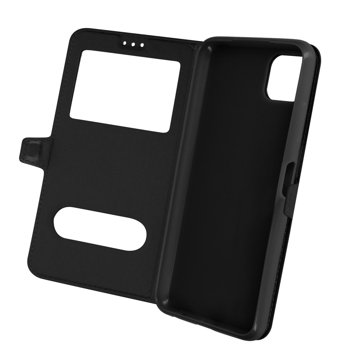 Etui Samsung Galaxy A22 5G z podwójnym okienkiem Podstawka wideo w kolorze czarnym