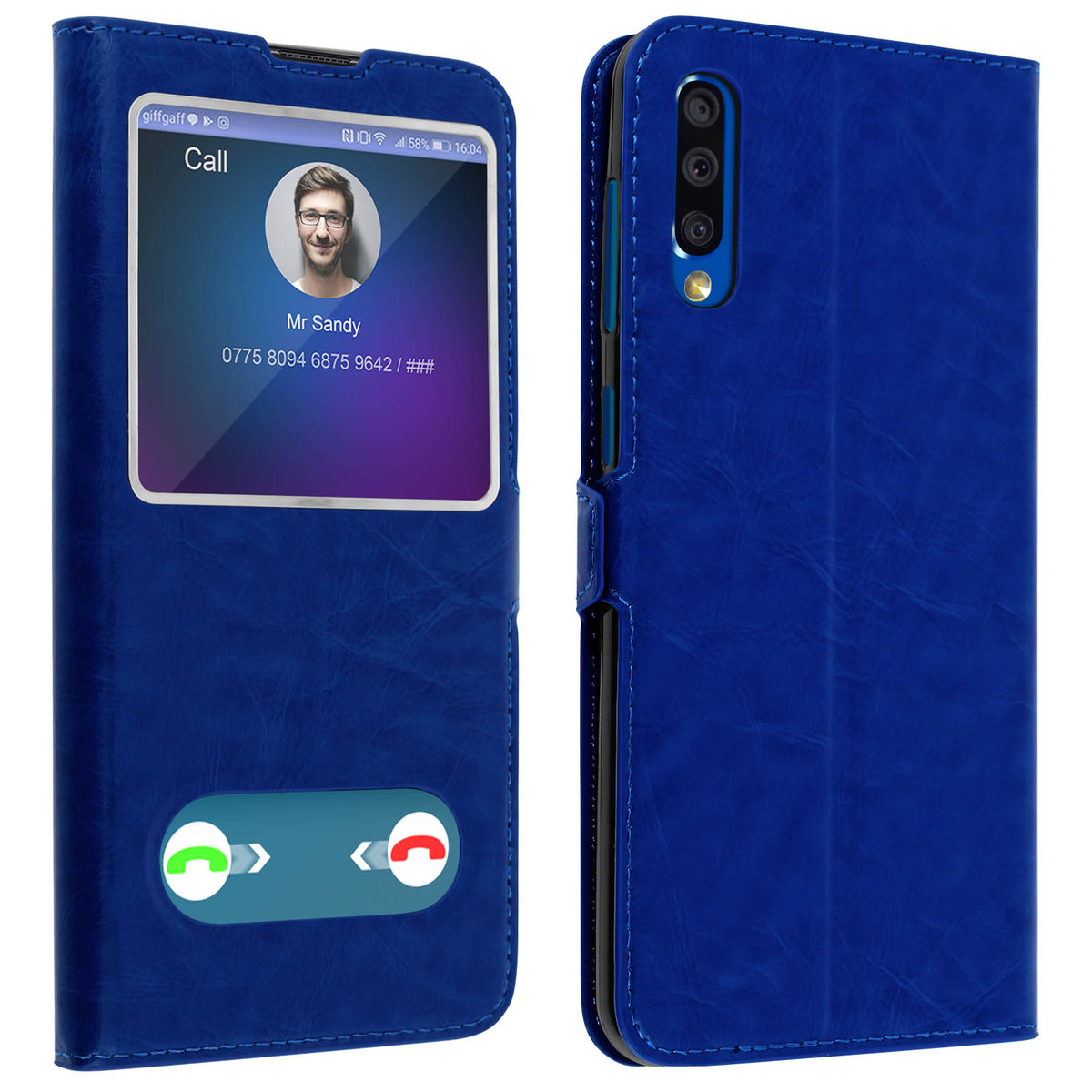 Samsung Galaxy A50 / A30s Etui z podwójnym okienkiem Podstawka wideo w kolorze niebieskim