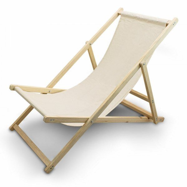 Beżowy Drewniany Składany Leżak Do Ogrodu Na Plażę Regulowany