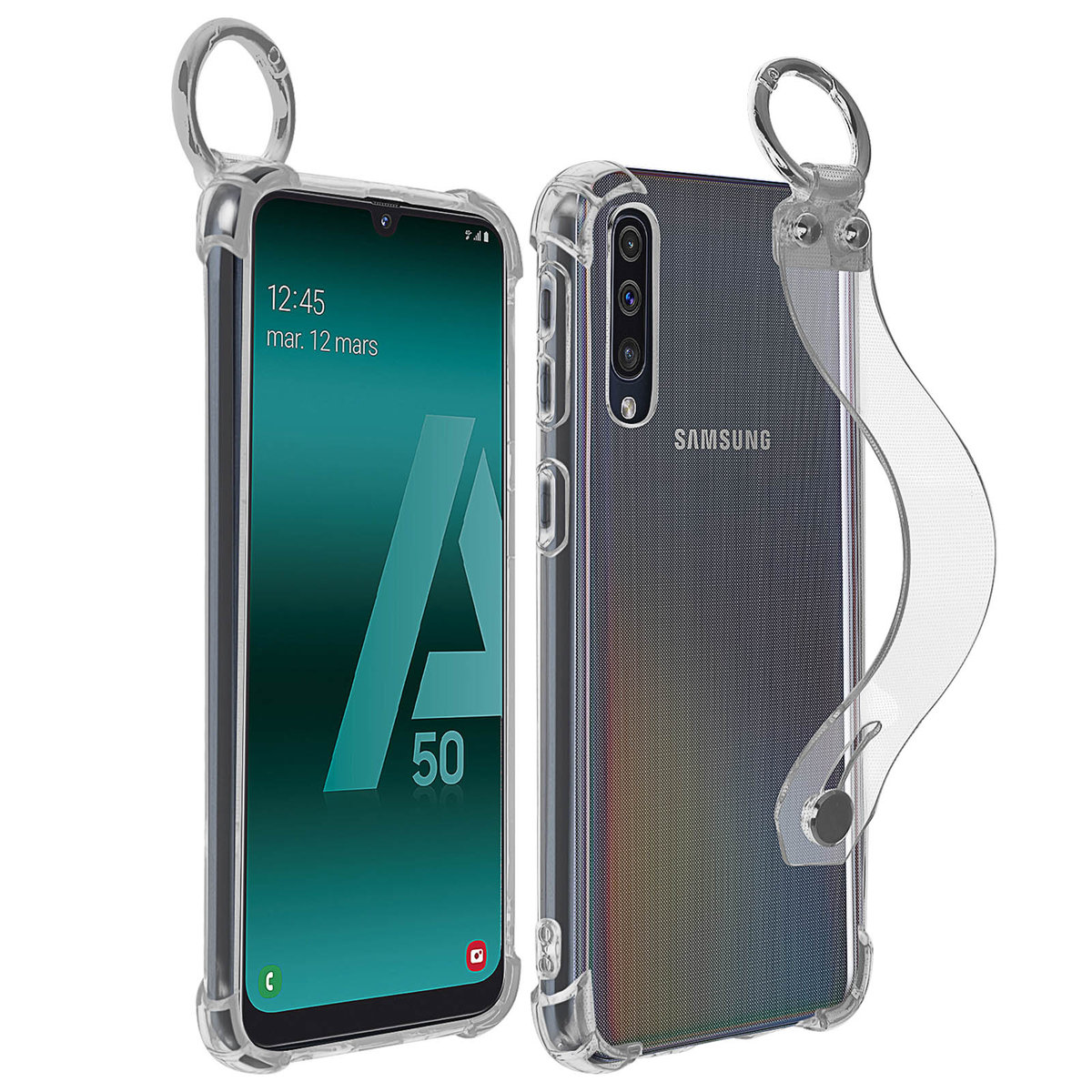 Wstrząsoodporne Etui z Uchwytem i Karabińczykiem Samsung Galaxy A50 / A30s - Przezroczyste