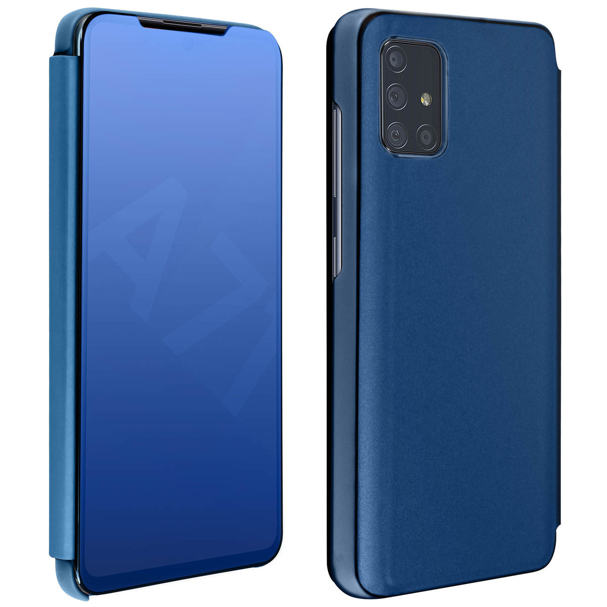 Etui z klapką, lustrzane etui do Samsunga Galaxy A71, stojące etui – niebieskie
