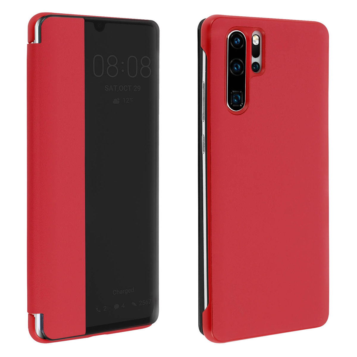 Etui z klapką Smart view do Huawei P30 Pro - czerwone