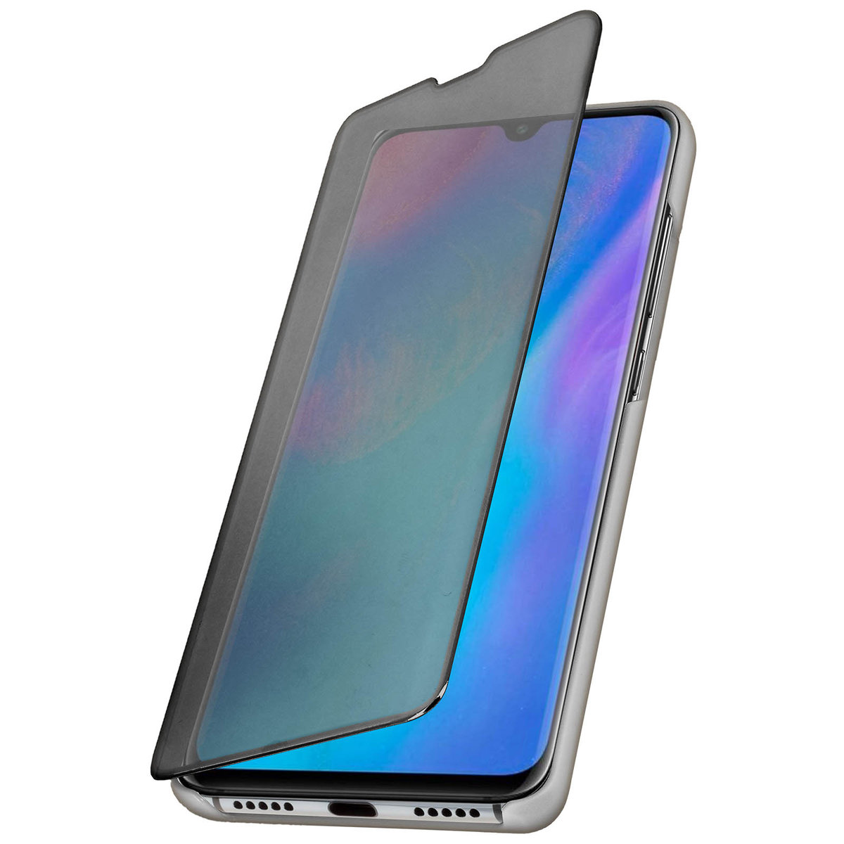 Etui z Klapką, Lustrzane Etui do Huawei P30 Pro, Pokrowiec Stojący - Srebrne