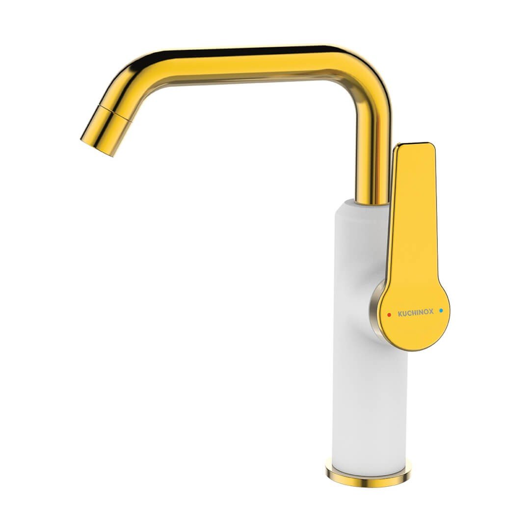 Kuchinox Alanis bateria umywalkowa stojąca biały/złoty BQI625G