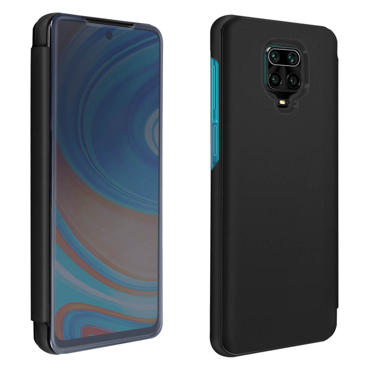Etui z klapką, lustrzane etui Xiaomi Redmi Note 9 Pro /9 Pro Max, stojące etui czarne