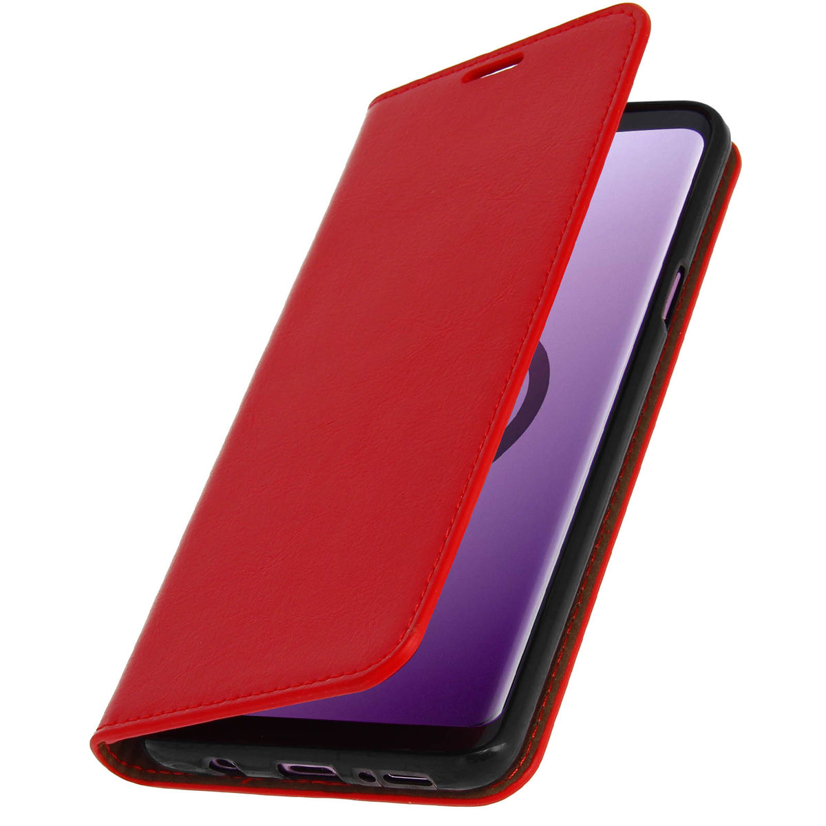 Avizar Folio Prawdziwa Skóra Samsung Galaxy S9 Plus z miejscem na kartę Podstawka wideo Czerwone