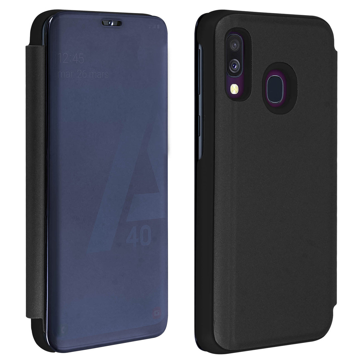 Etui z klapką, lustrzane etui do Samsunga Galaxy A40 - czarne