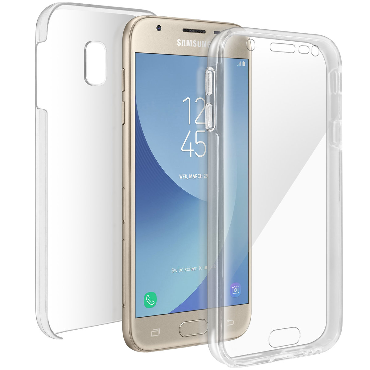 Etui 360° do Samsunga Galaxy J3 2017 Elastyczny przód i sztywny tył — przezroczyste