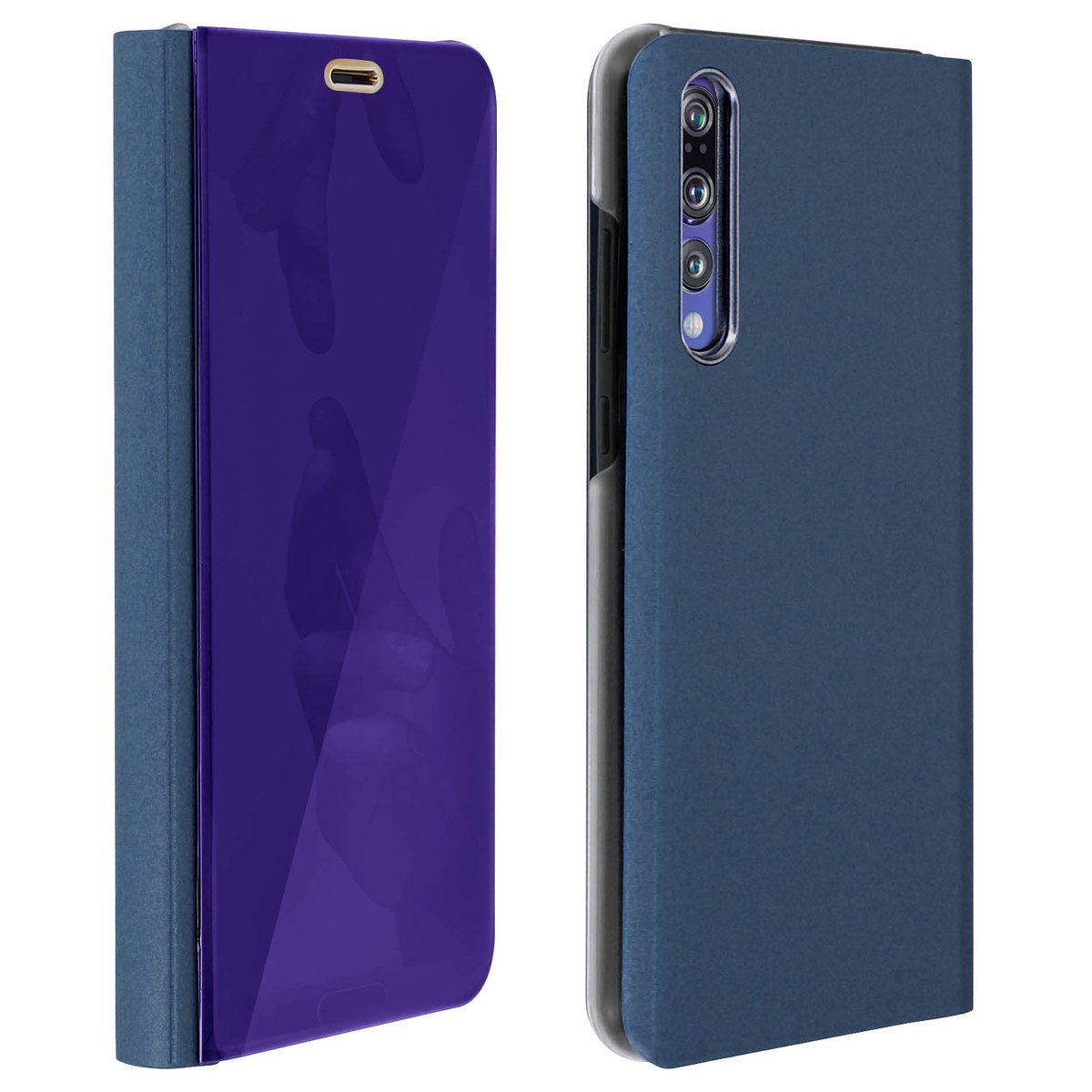 Etui z klapką, lustrzane etui do Huawei P20 Pro, stojące etui – ciemnoniebieskie