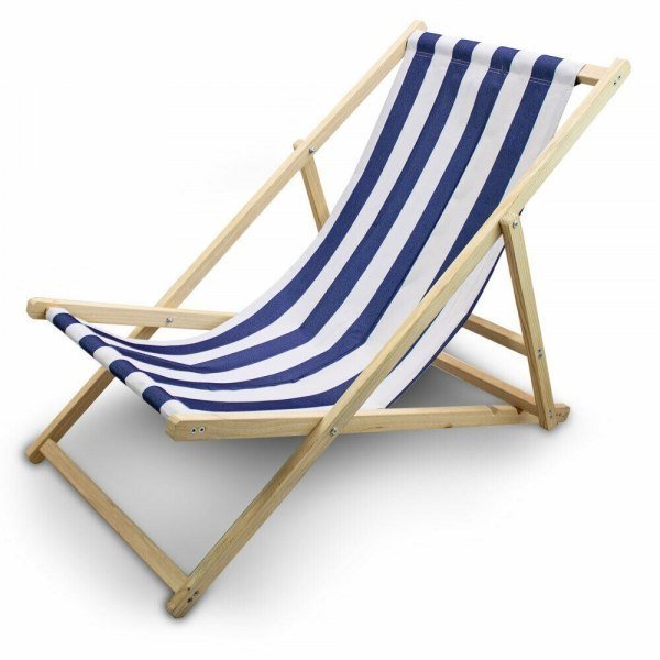 Biało-Niebieski Drewniany Składany Leżak Do Ogrodu Na Plażę Regulowany