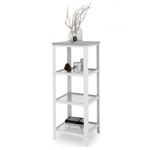 Minimalistyczny regał z metalowym stelażem biały + beton D6-M26