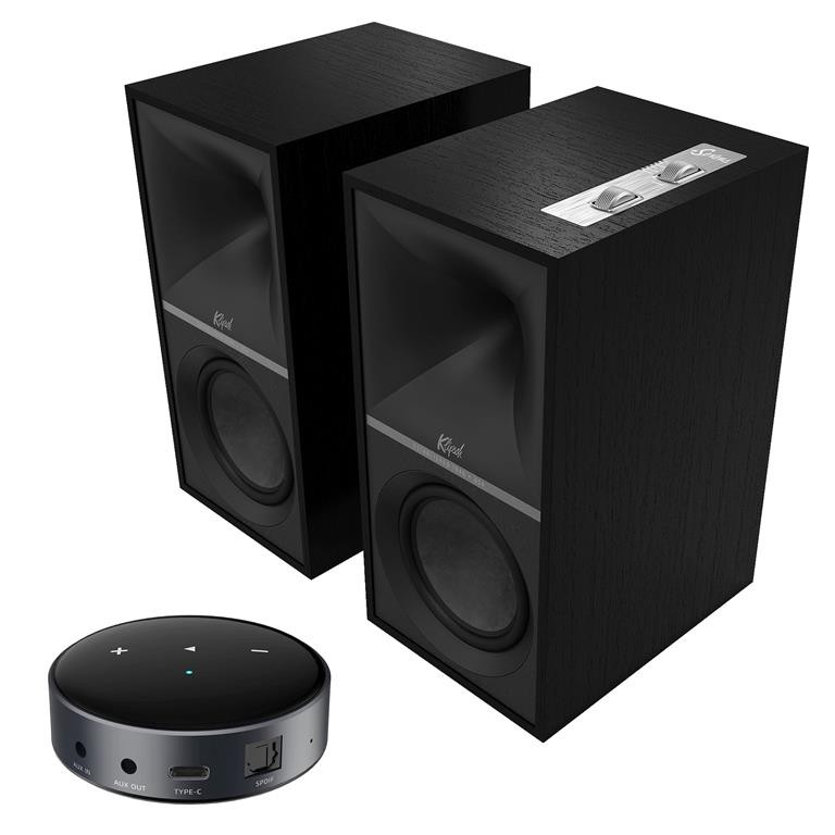 Klipsch The Sevens – Aktywne kolumny podstawkowe (para) + WiiM Mini - Odtwarzacz sieciowy streamer Czarny