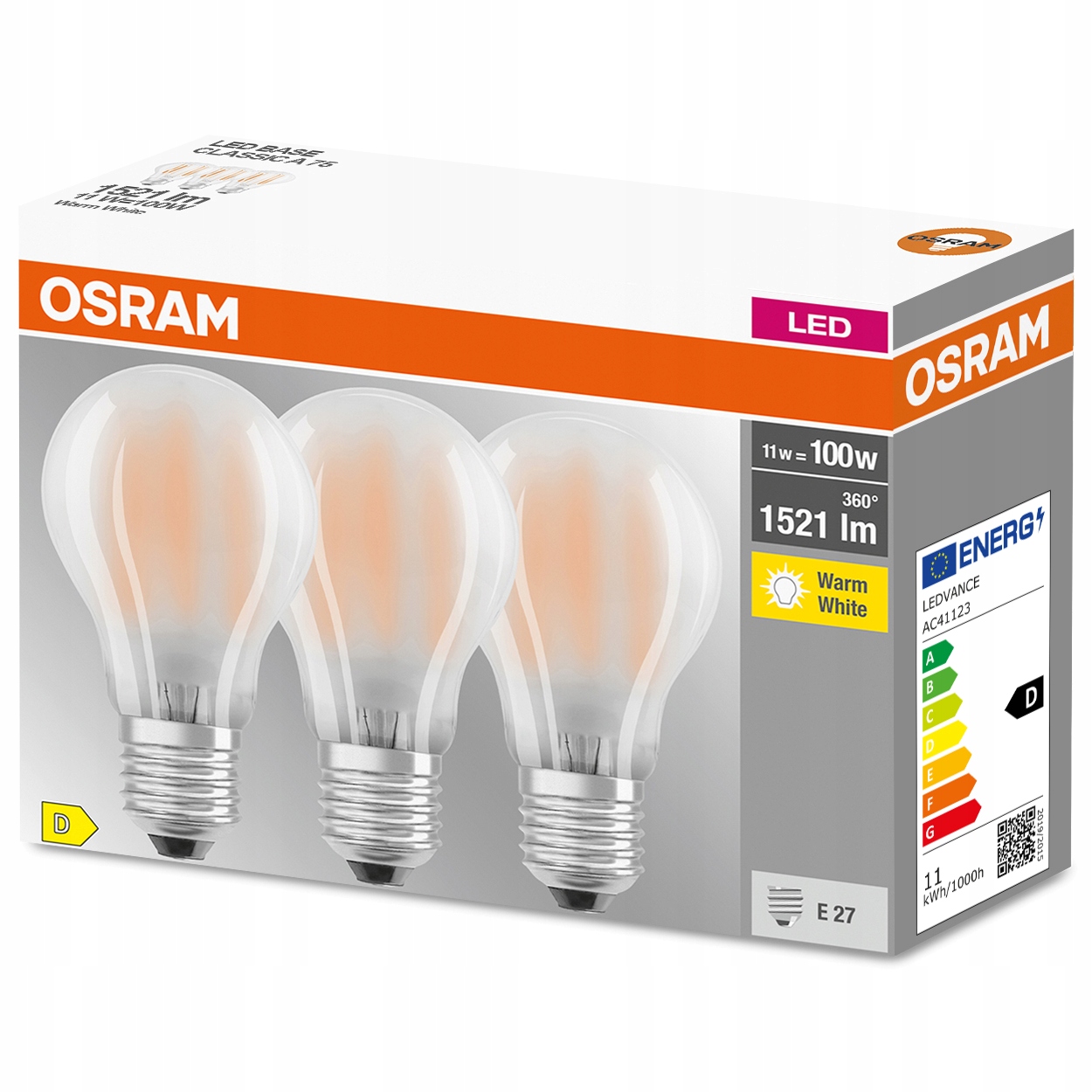 Osram żarówka LED E27 Base CL A 11W matowa 3 szt.