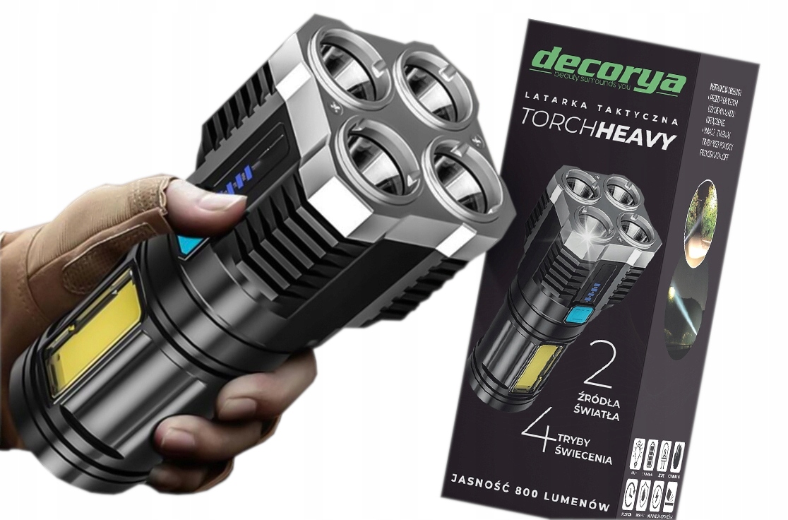 Regulowana Latarka Cob Mocna Bateria Microusb Led