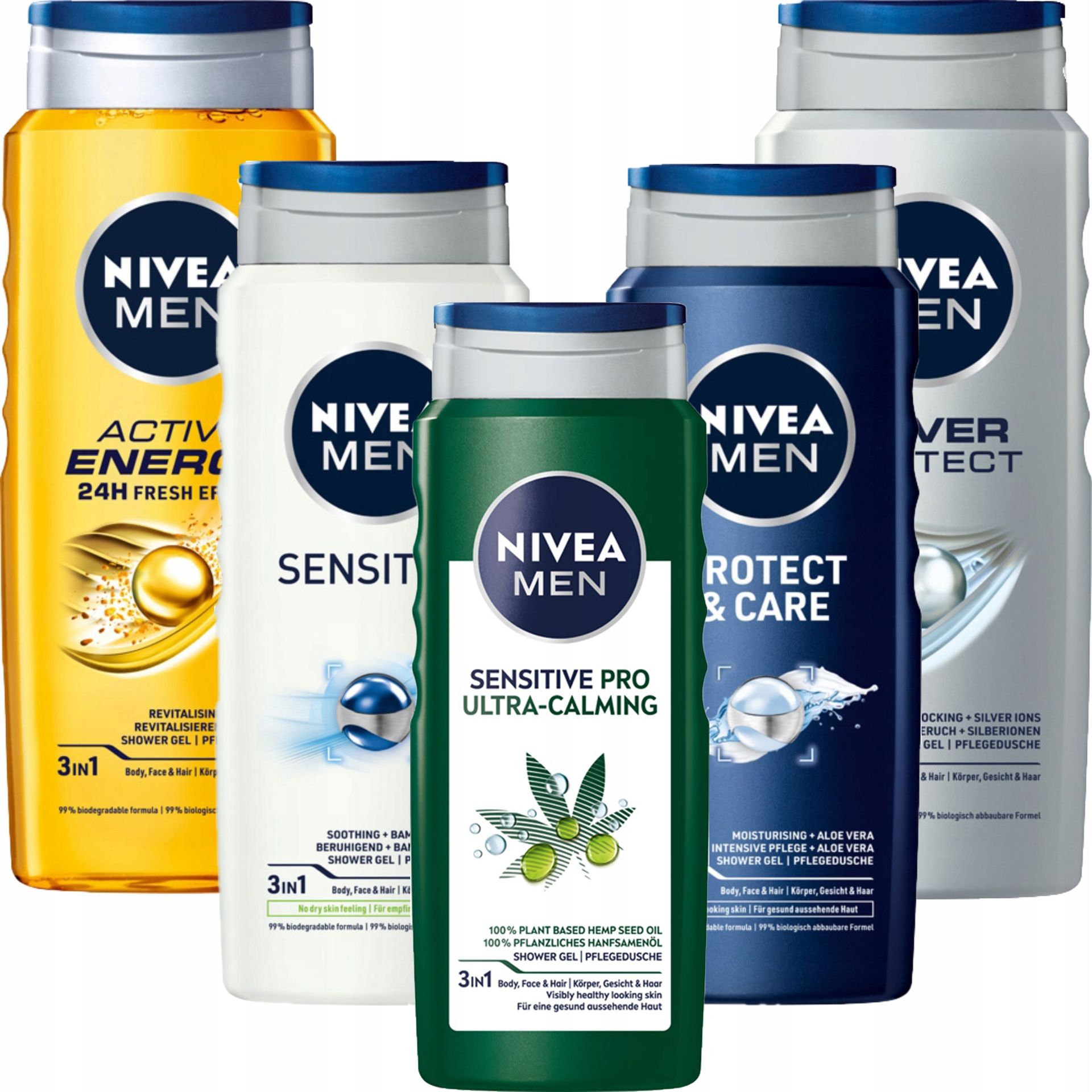 Nivea Men x5 Żel pod Prysznic męski Zestaw 500 ml