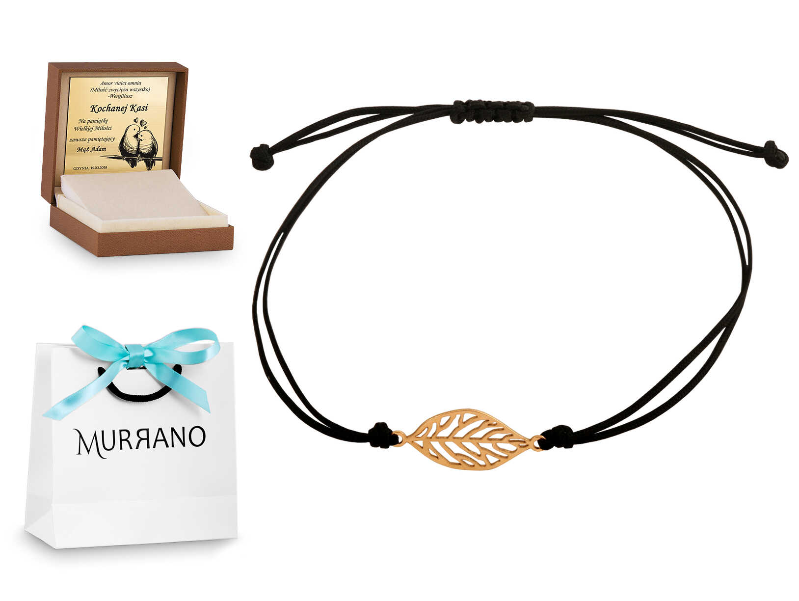 Bransoletka na sznurku ze złotem 585 PREZENT