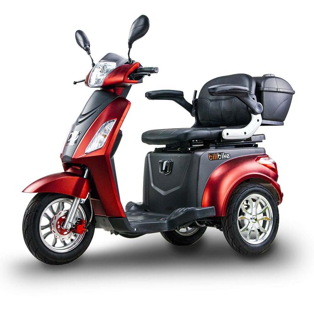 Skuter elektryczny, pojazd dla seniora BILI BIKE SHINO G2 -czerwono/czarny