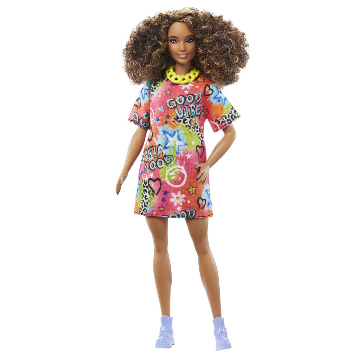 Barbie Fashionistas Lalka Koszulowa sukienka Good Vibes, HJT00