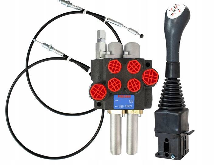 Rozdzielacz hydrauliczny 2-sekcyjny 80l z joystickiem i linkami (2x1,5m) - zestaw