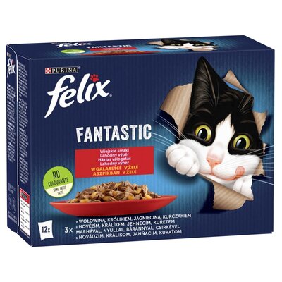 Purina Felix Fantastic Fantastic Wiejskie Smaki w galaretce kurczak/wołowina/królik/jagnięcina saszetki 12x85g