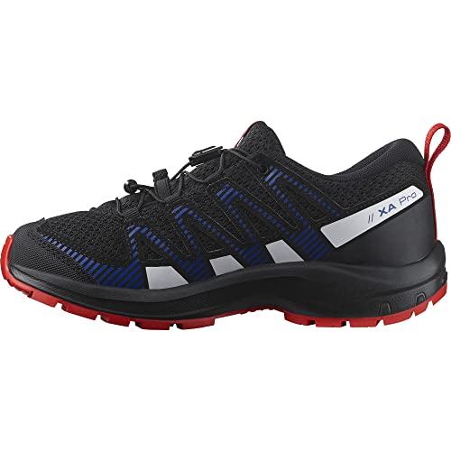 Salomon Dziecięce buty Xa Pro V8 do biegania w terenie, uniseks, Black Lapis Blue Fiery Red, 34 EU