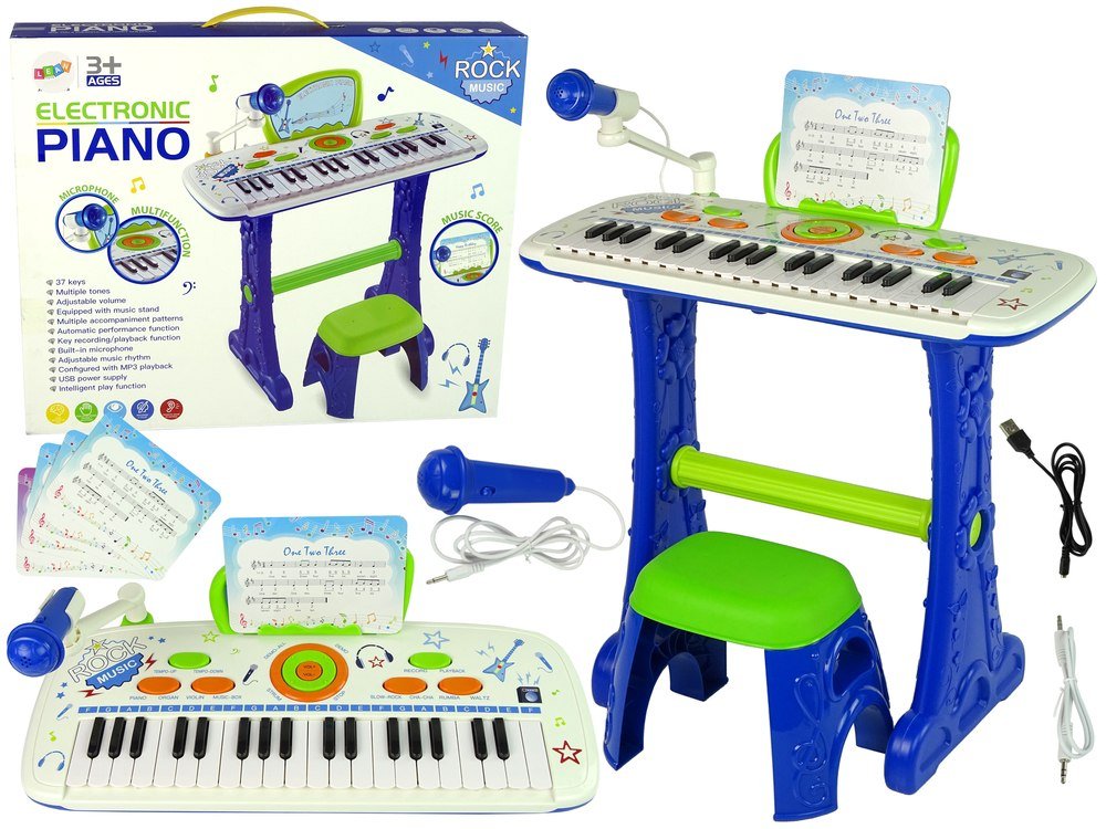 Elektryczne Pianino Keyboard Dla Dzieci Niebieskie Nuty USB Import LEANToys