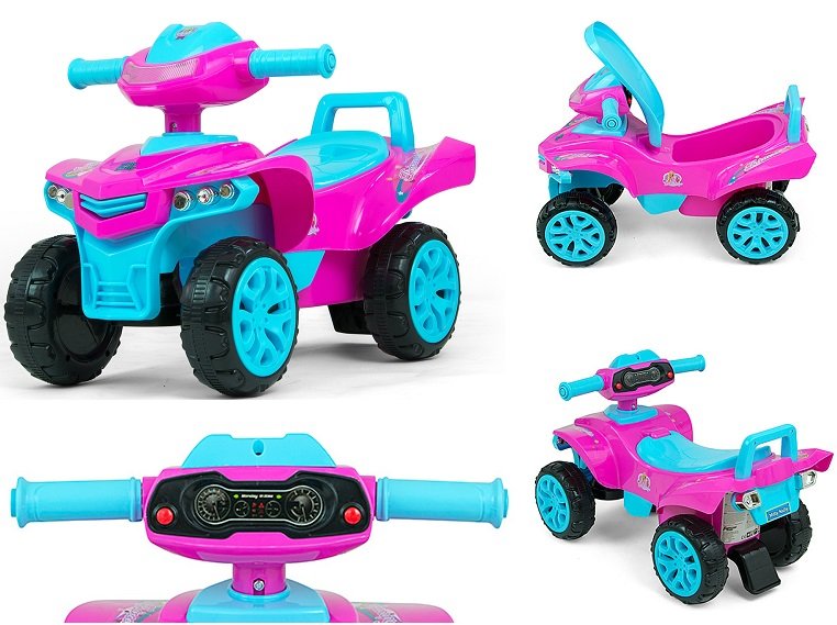 JEŹDZIK QUAD samochód odpychacz pojazd do siadania monster różowo-niebieski