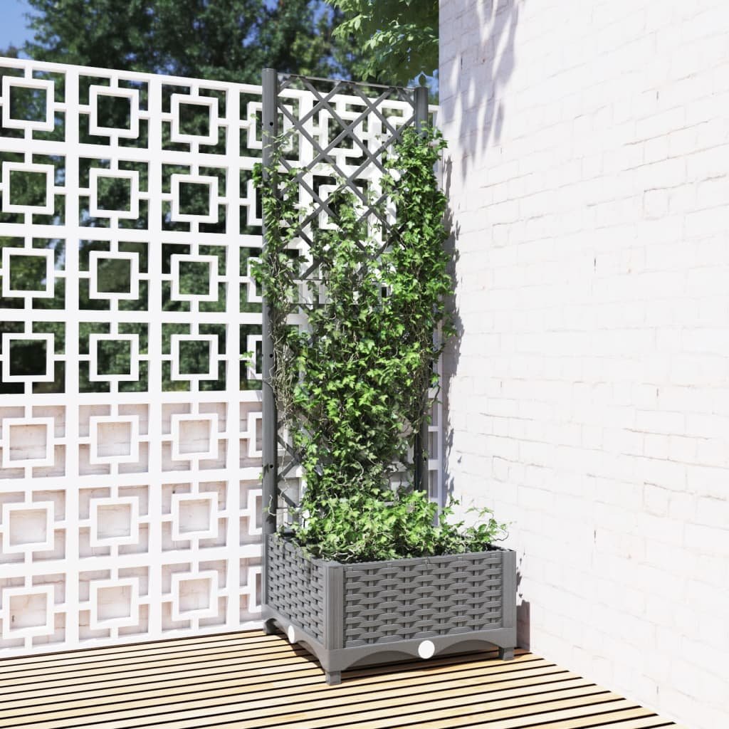 Donica ogrodowa z kratką, jasnoszara, 40x40x121,5 cm, PP Lumarko