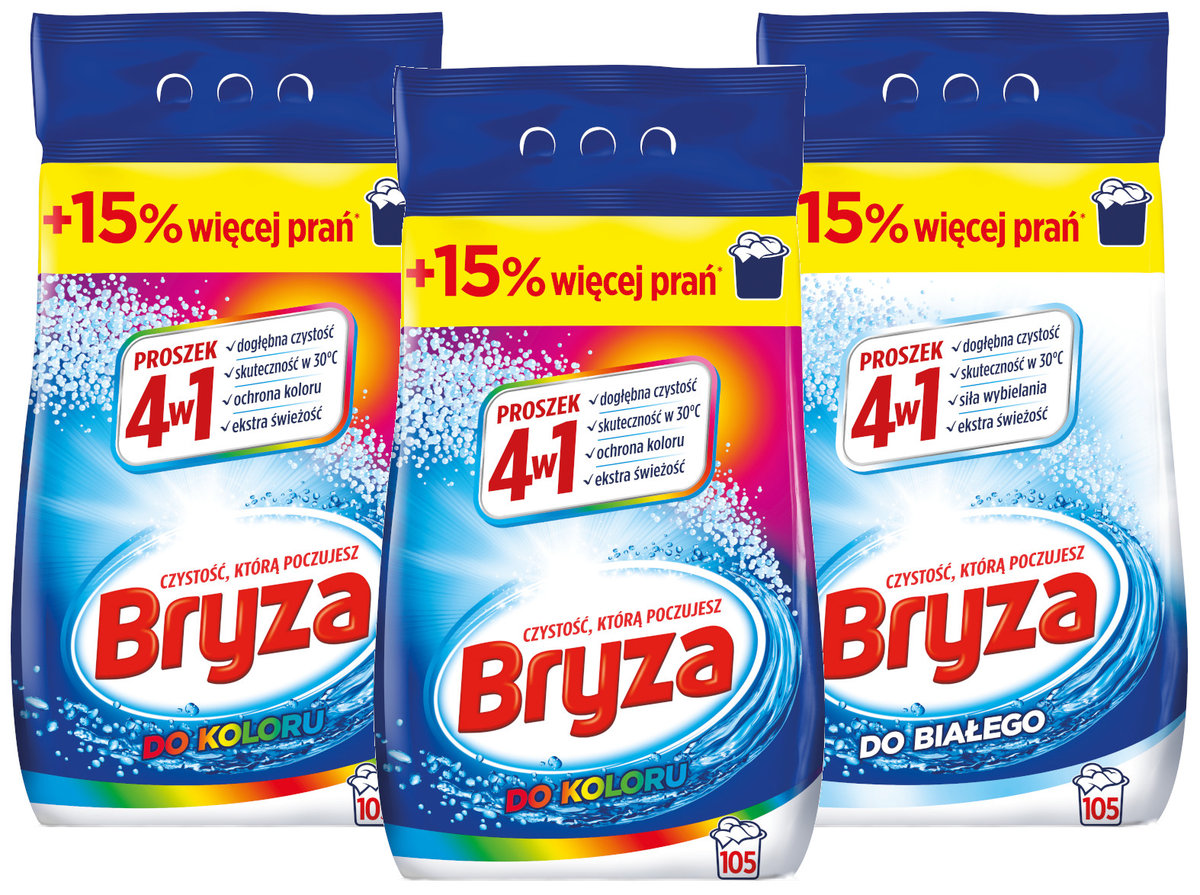 Bryza Proszek do prania Koloru i Białego - zestaw 3 x 6,825 kg - 315 prań!