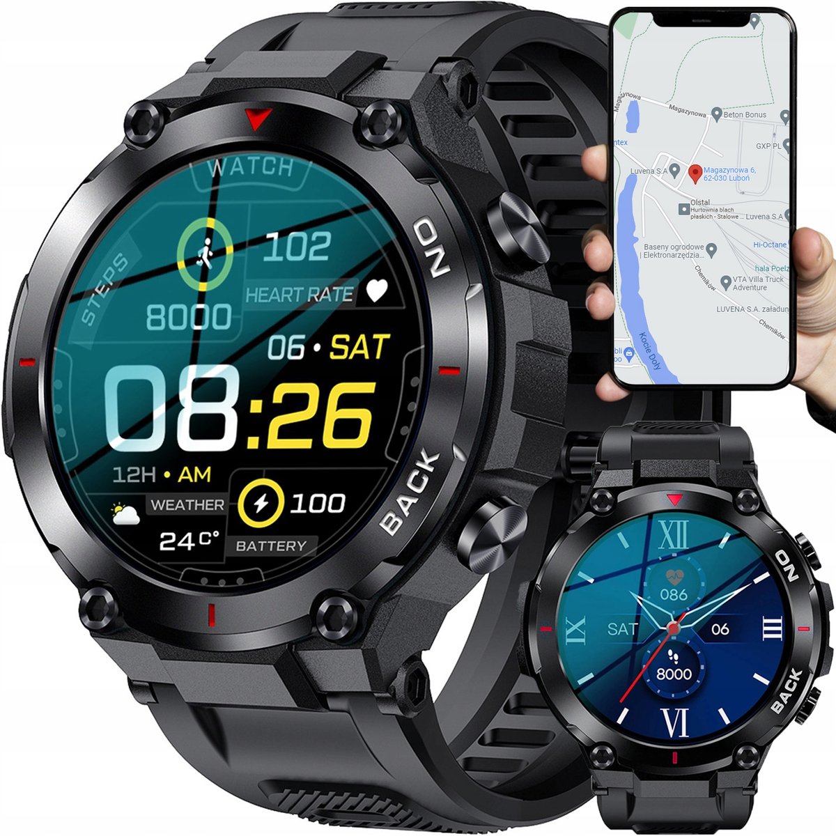 SMARTWATCH Z GPS ZEGAREK MĘSKI POLSKIE MENU 480mAh K37