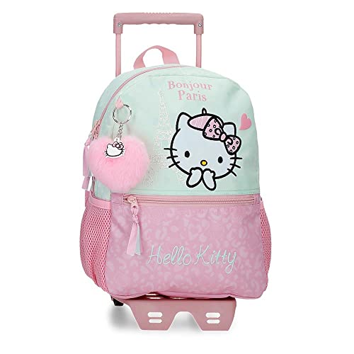 Hello Kitty Paris Plecak szkolny 9,6L Różowy 25x32x12 cms Poliester, Różowy, Mochila Escolar Adaptable a Carro, Plecak szkolny adaptacyjny do wózka