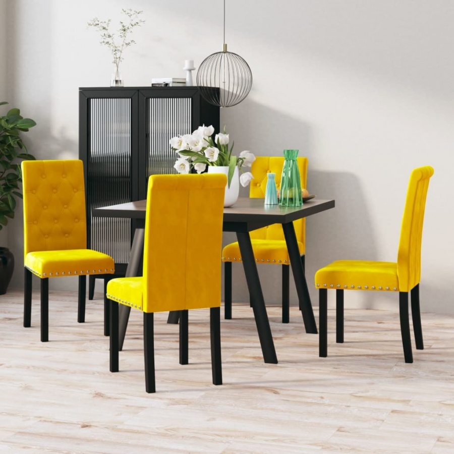 vidaXL Krzesła stołowe 4 szt. żółte obite aksamitem 336888